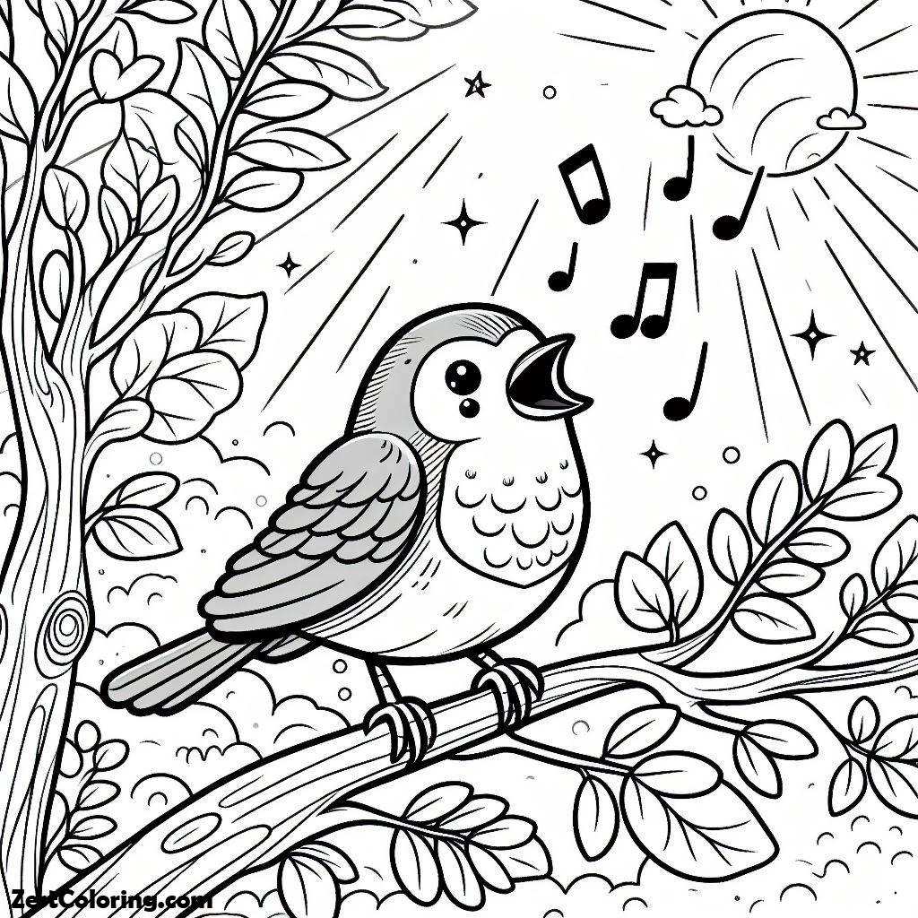 Bird, A Little Robin Bird Chirping On A Sunny Day Coloring Page: A Little Robin Bird Chirping On A Sunny Day Coloring PageFull Size Image