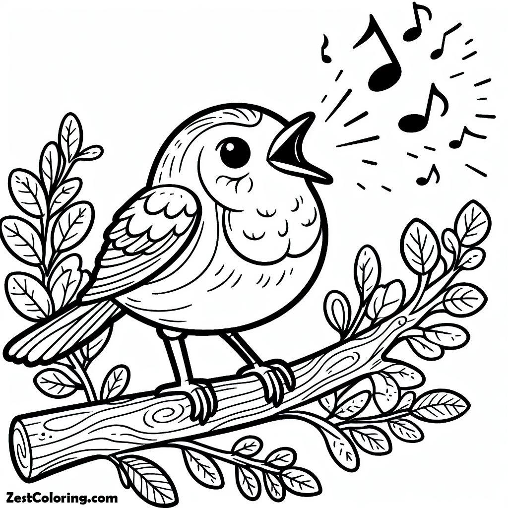 Bird, A Little Robin Bird Singing So Loudly Coloring Page: A Little Robin Bird Singing So Loudly Coloring PageFull Size Image