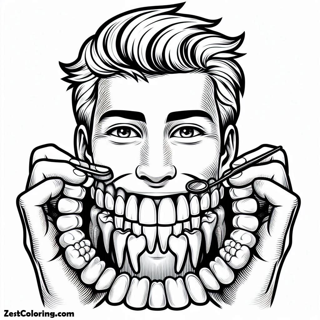 Dental Health, A Man With Mask Of Teeth In Dental Health Coloring Page: A Man With Mask Of Teeth In Dental Health Coloring PageFull Size Image