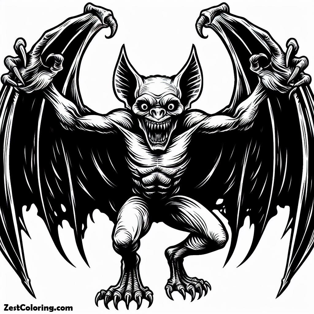 Bats, A Monster Bat Ready To Attack Coloring Page: A Monster Bat Ready To Attack Coloring PageFull Size Image