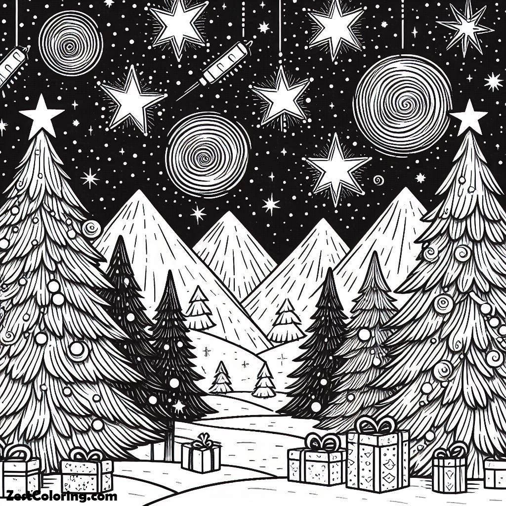 Christmas Tree, A Picture Of Christmas Trees On Starry Night Coloring Pages: A Picture Of Christmas Trees On Starry Night Coloring PagesFull Size Image
