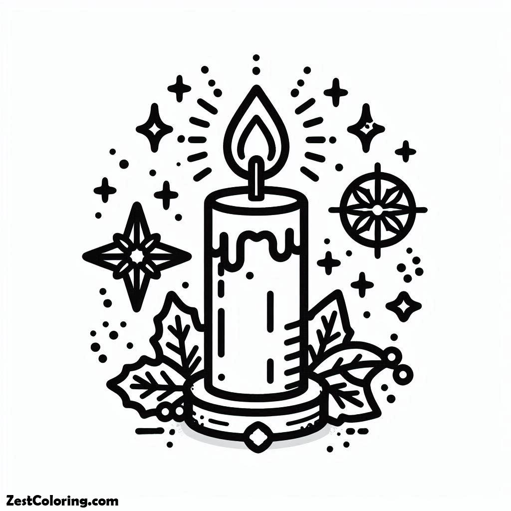 Christmas, A Simple Picture Of Christmas Candle On Light On Christmas Coloring Page: A Simple Picture Of Christmas Candle On Light On Christmas Coloring PageFull Size Image