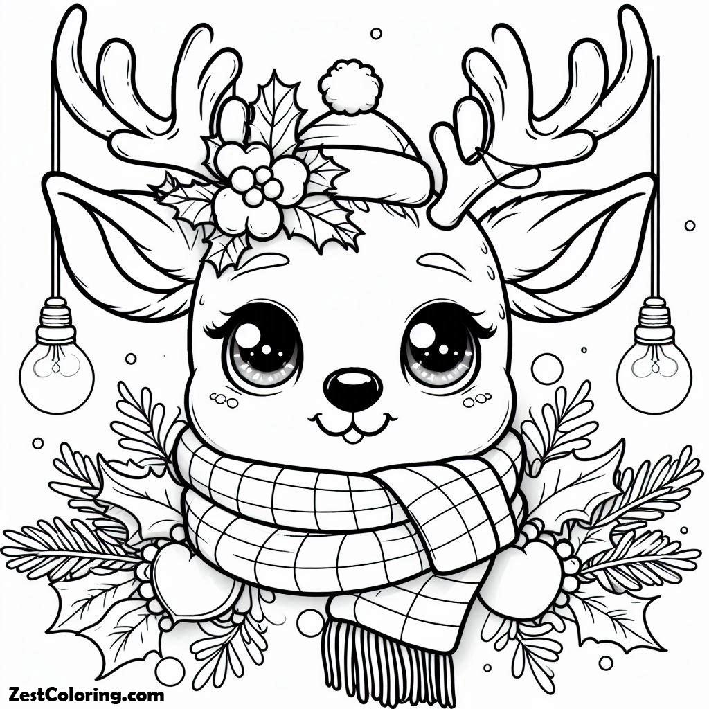Christmas, A Sweet Christmas Reindeer With Glowing Nose On Christmas Coloring Page: A Sweet Christmas Reindeer With Glowing Nose On Christmas Coloring PageFull Size Image