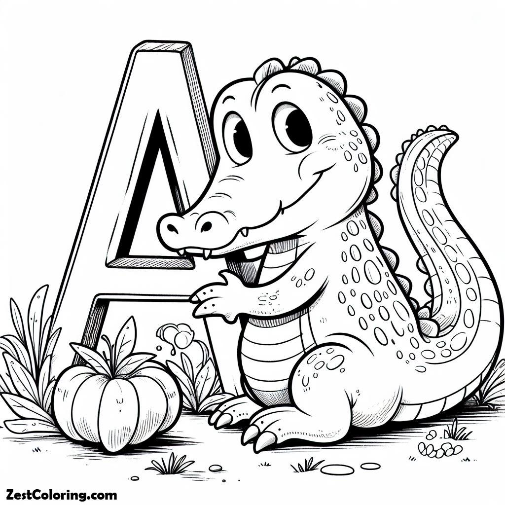 Alphabet A, Alphabet A For Alligator 2 Coloring Page: Alphabet A For Alligator 2 Coloring PageFull Size Image