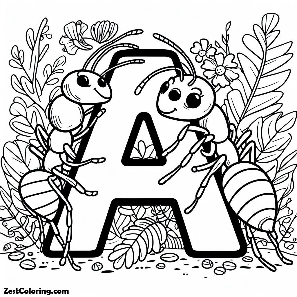 Alphabet A, Alphabet A For Ant 2 Coloring Page: Alphabet A For Ant 2 Coloring PageFull Size Image