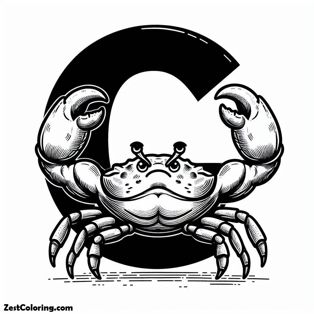 Alphabet C, Alphabet C For Strong Crab Coloring Page: Alphabet C For Strong Crab Coloring PageFull Size Image