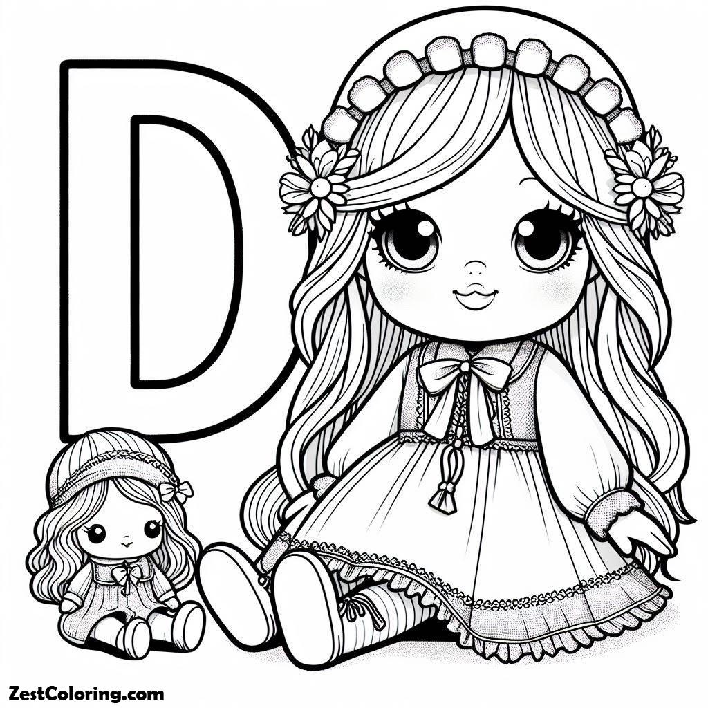 Alphabet D, Alphabet D For Beautiful Doll Coloring Page: Alphabet D For Beautiful Doll Coloring PageFull Size Image