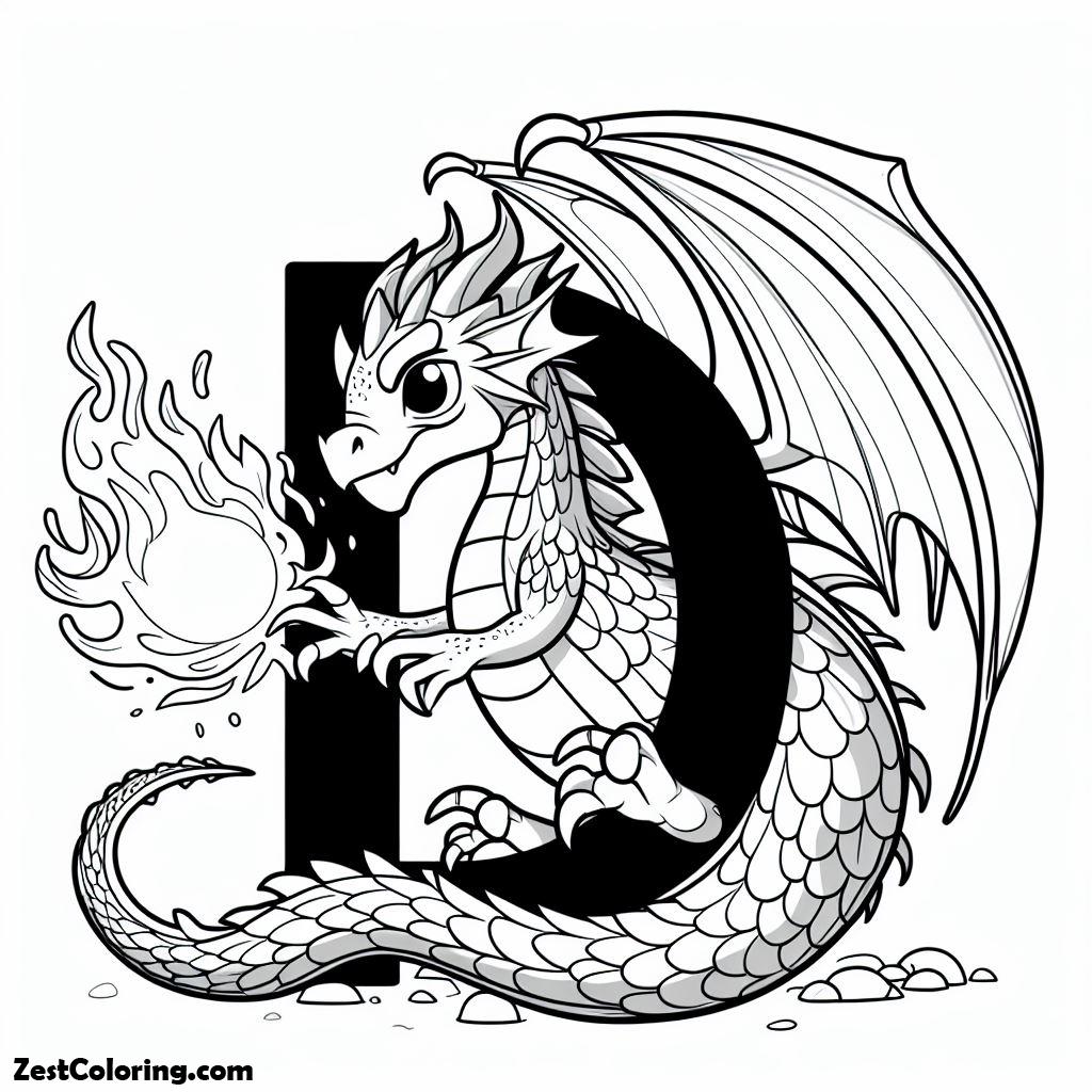 Alphabet D, Alphabet D For Big Dragon Coloring Page: Alphabet D For Big Dragon Coloring PageFull Size Image