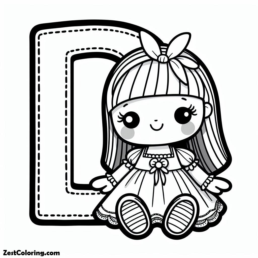 Alphabet D, Alphabet D For Cute Doll Coloring Page: Alphabet D For Cute Doll Coloring PageFull Size Image