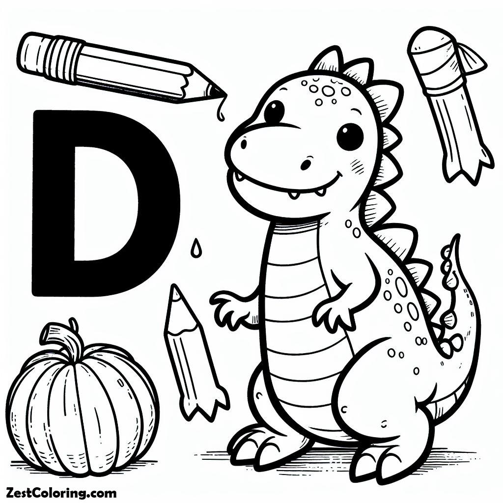 Alphabet D, Alphabet D For Dino Coloring Page: Alphabet D For Dino Coloring PageFull Size Image