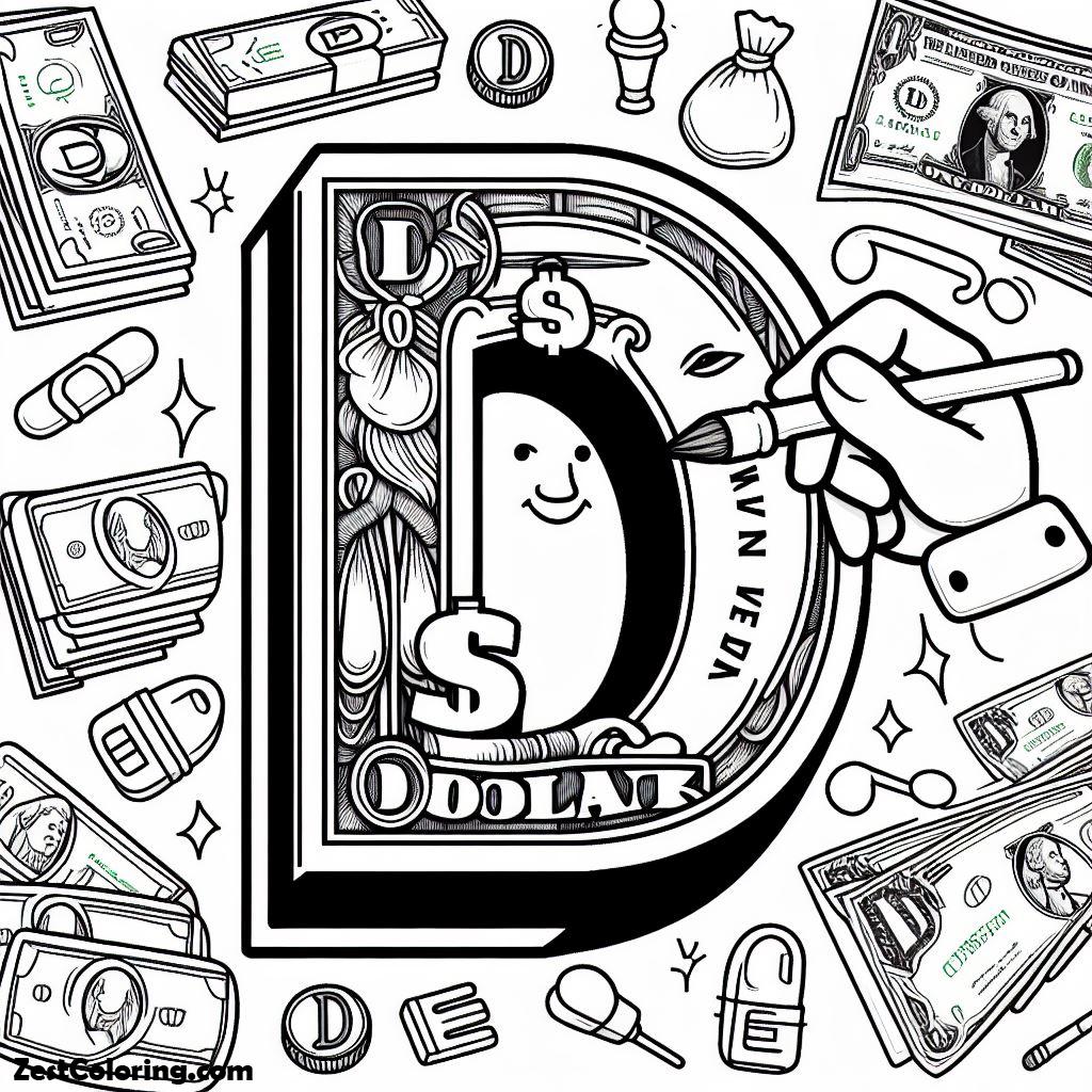 Alphabet D, Alphabet D For Dollar Coloring Page: Alphabet D For Dollar Coloring PageFull Size Image