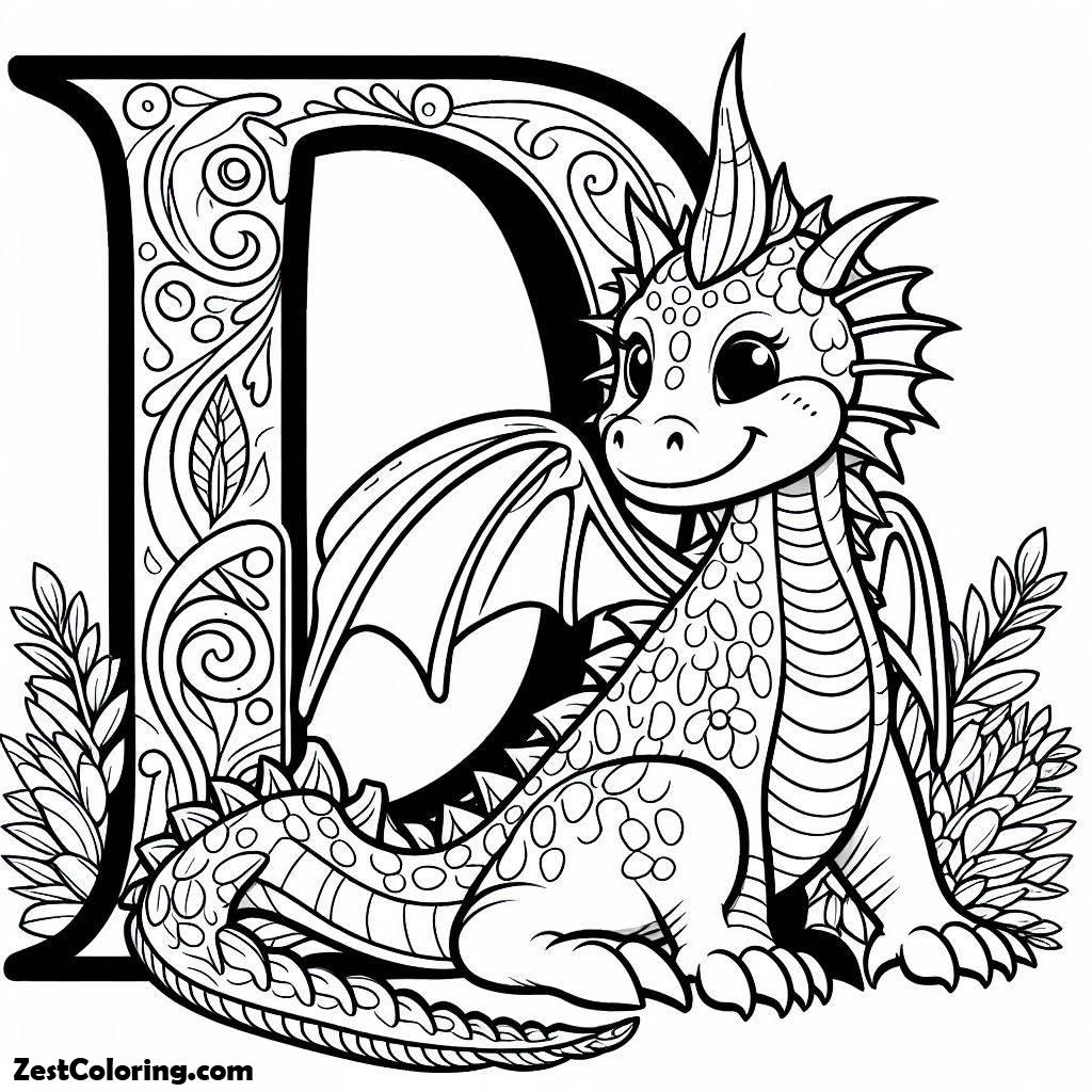 Alphabet D, Alphabet D For Dragon Coloring Page: Alphabet D For Dragon Coloring PageFull Size Image