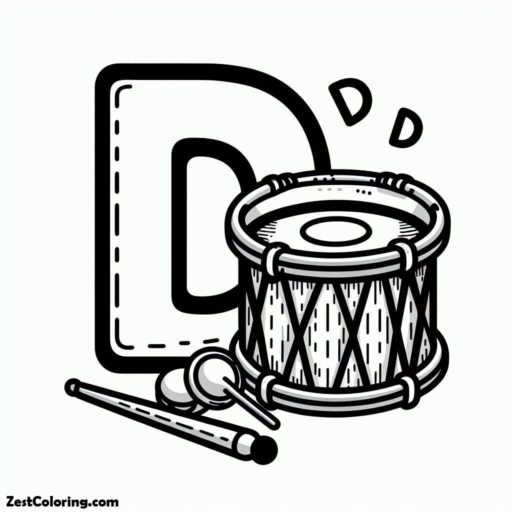 Alphabet D, Alphabet D For Drum Coloring Page: Alphabet D For Drum Coloring PageFull Size Image