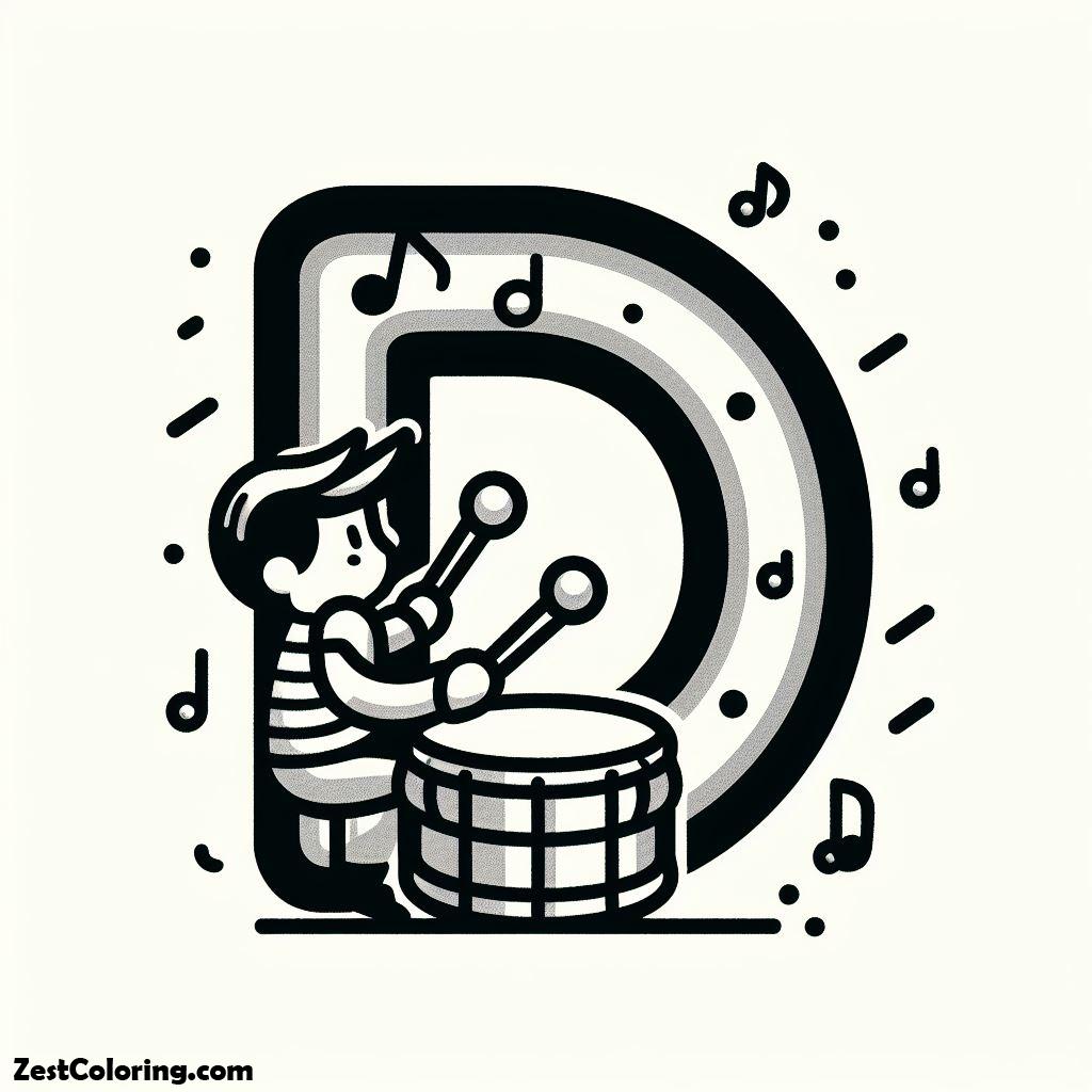 Alphabet D, Alphabet D For Playing Drum Coloring Page: Alphabet D For Playing Drum Coloring PageFull Size Image