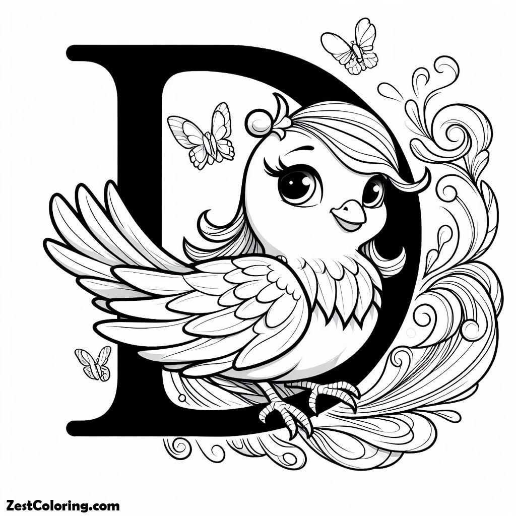 Alphabet D, Alphabet D For Smiling Dove Coloring Page: Alphabet D For Smiling Dove Coloring PageFull Size Image