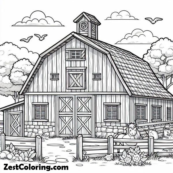 Barn Scene Coloring Page