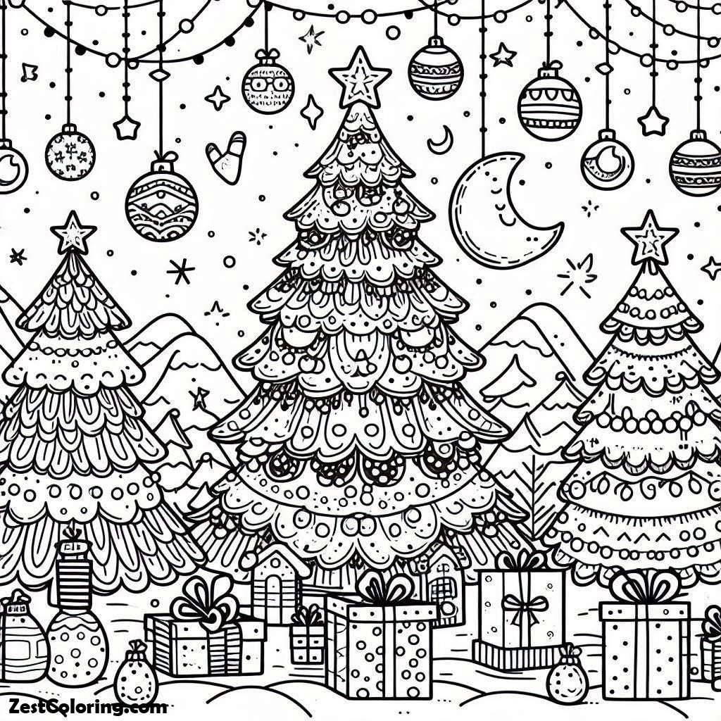 Christmas Tree, Amazing Christmas Trees On Christmas Eve Coloring Page: Amazing Christmas Trees On Christmas Eve Coloring PageFull Size Image