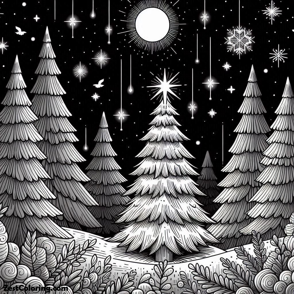 Christmas Tree, Amazing Christmas Trees On Holy Night Coloring Page: Amazing Christmas Trees On Holy Night Coloring PageFull Size Image