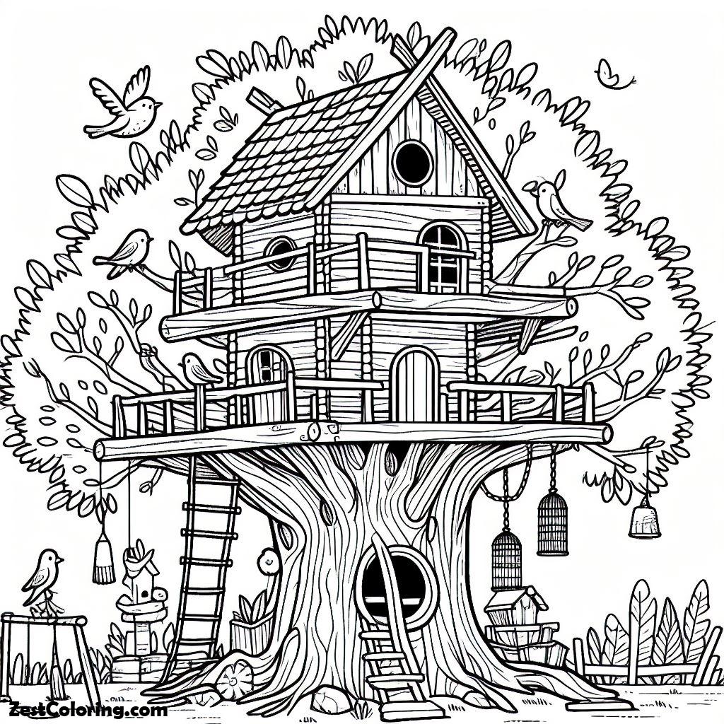 Treehouse, Amazing Treehouse Of Birds Coloring Page: Amazing Treehouse Of Birds Coloring PageFull Size Image