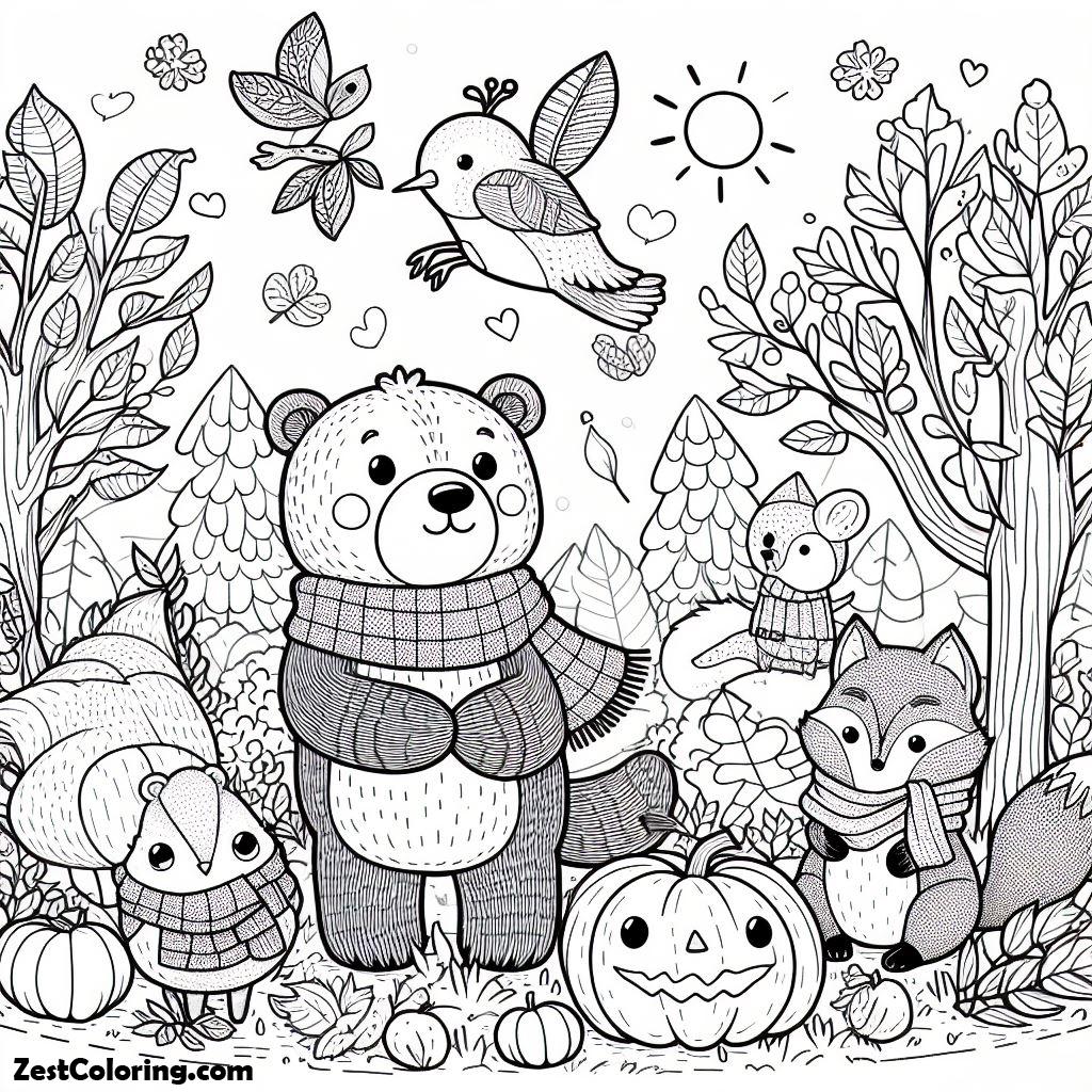 Autumn, Animals In Autumn Season Coloring Page: Animals In Autumn Season Coloring PageFull Size Image