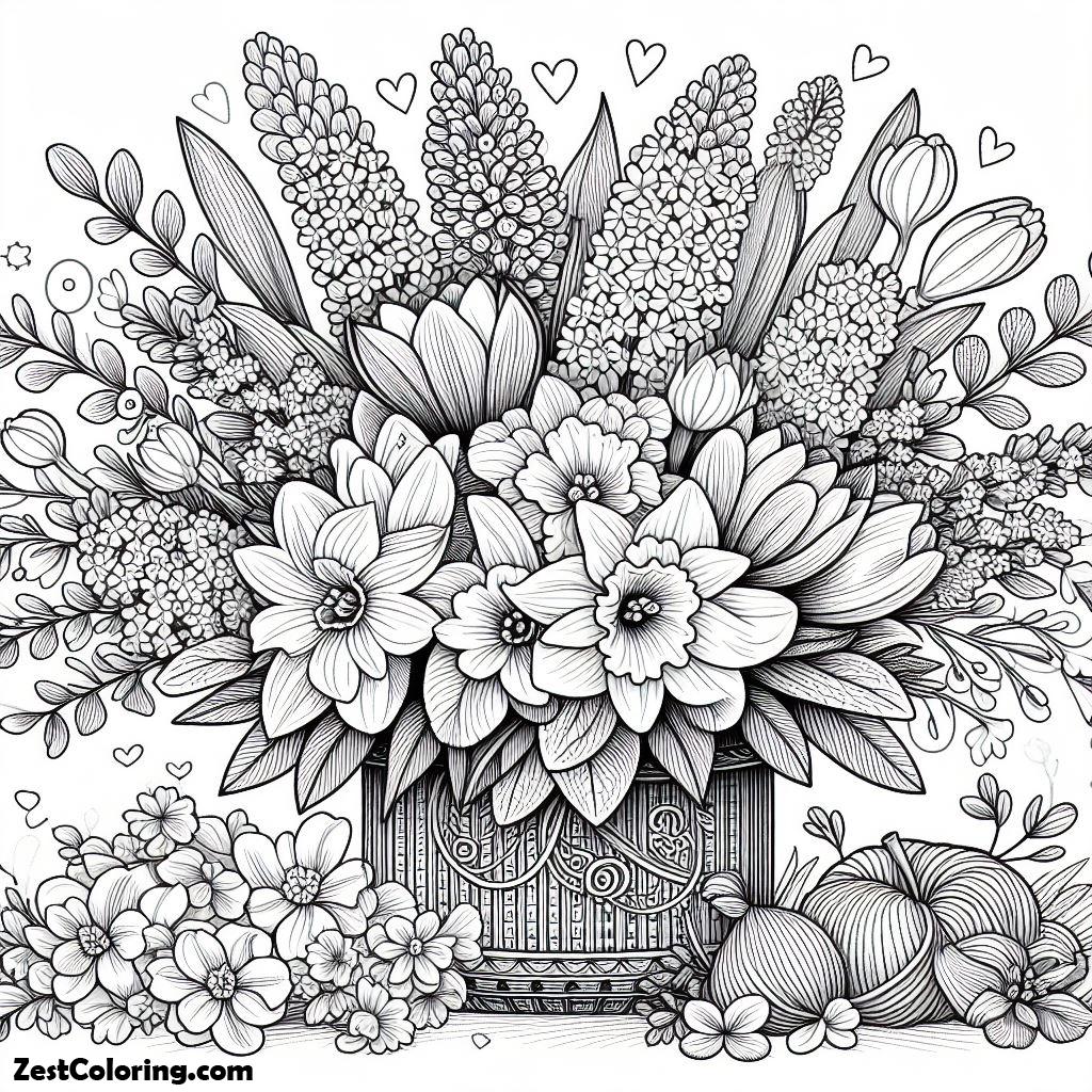 Spring Flower, Arranging Best Spring Flowers Coloring Page: Arranging Best Spring Flowers Coloring PageFull Size Image