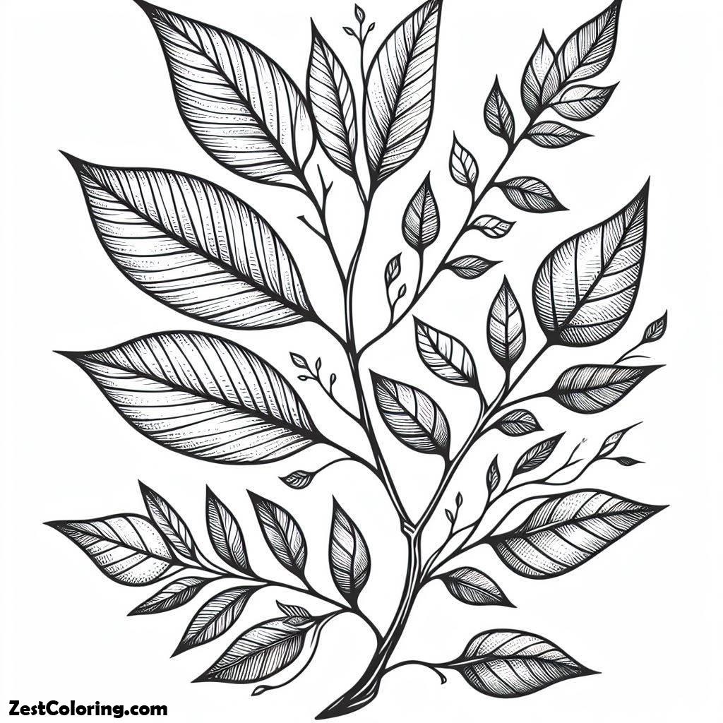 Autumn, Autumn Leaf From Tree Branch Coloring Page: Autumn Leaf From Tree Branch Coloring PageFull Size Image