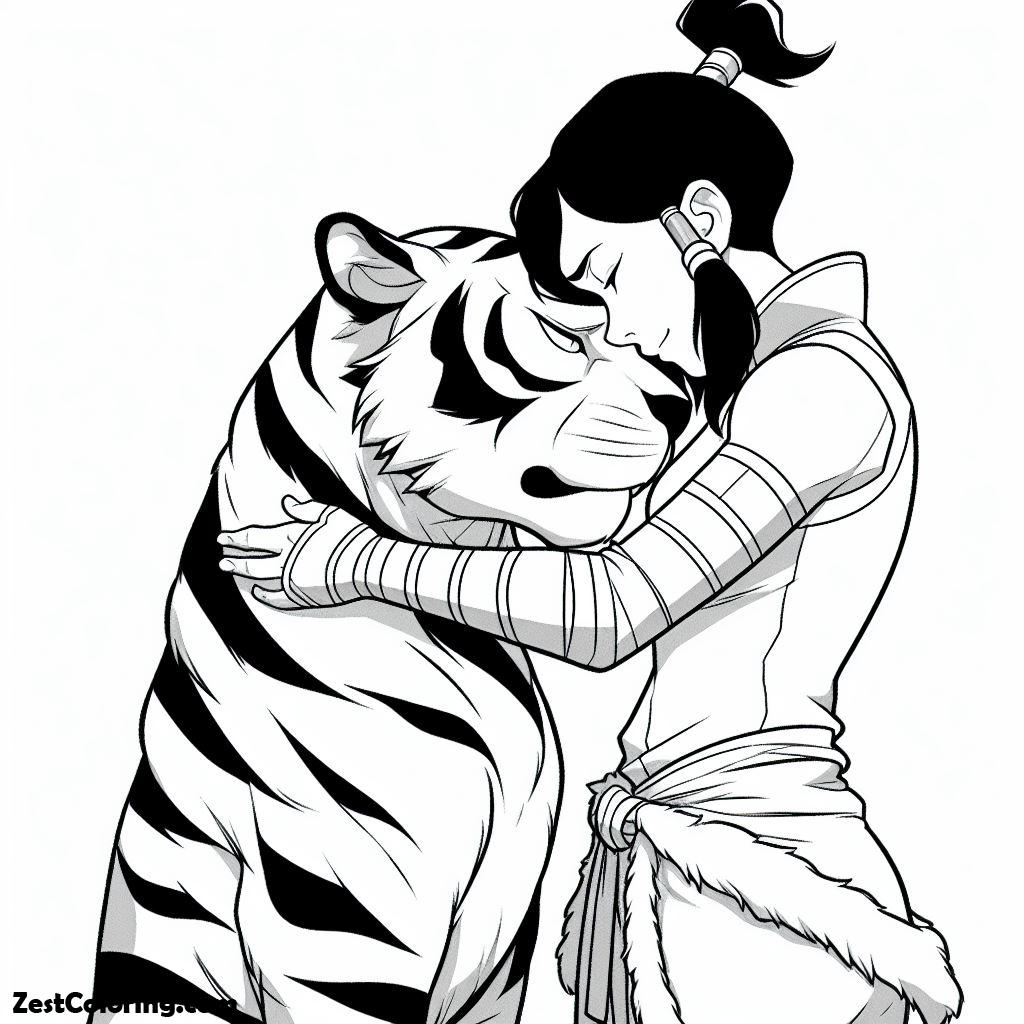 The Legend Of Kora, Avatar Korra Hugs Tiger Coloring Page: Avatar Korra Hugs Tiger Coloring PageFull Size Image