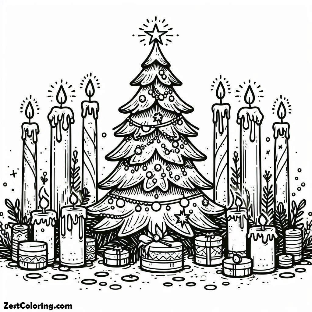 Christmas Tree, Awesome Christmas Trees Decorated With Candles Coloring Page: Awesome Christmas Trees Decorated With Candles Coloring PageFull Size Image