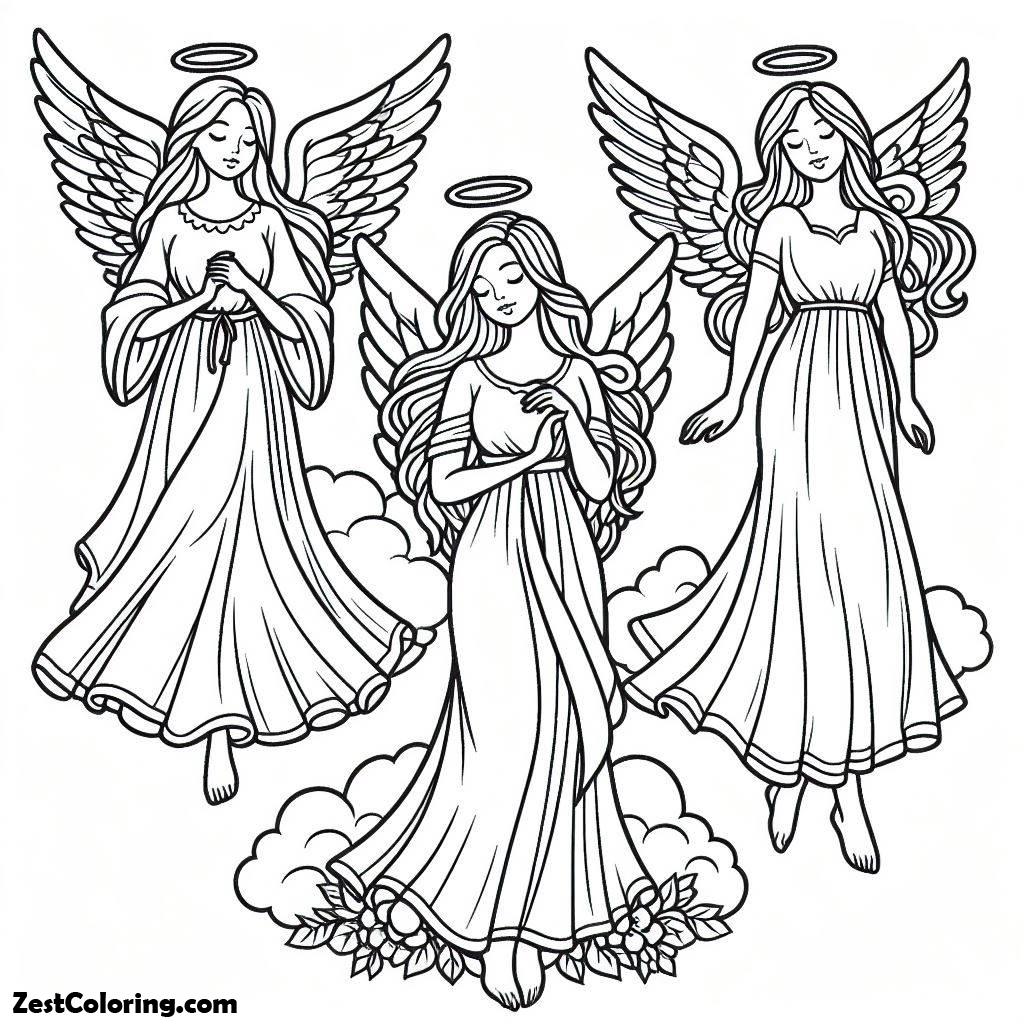Angels, Awesome Picture Of Three Beautiful Angels Coloring Page: Awesome Picture Of Three Beautiful Angels Coloring PageFull Size Image