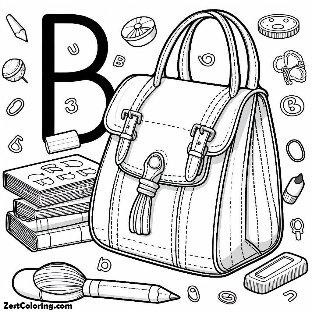Alphabet B, B For Bag 2 Coloring Page: B For Bag 2 Coloring PageFull Size Image