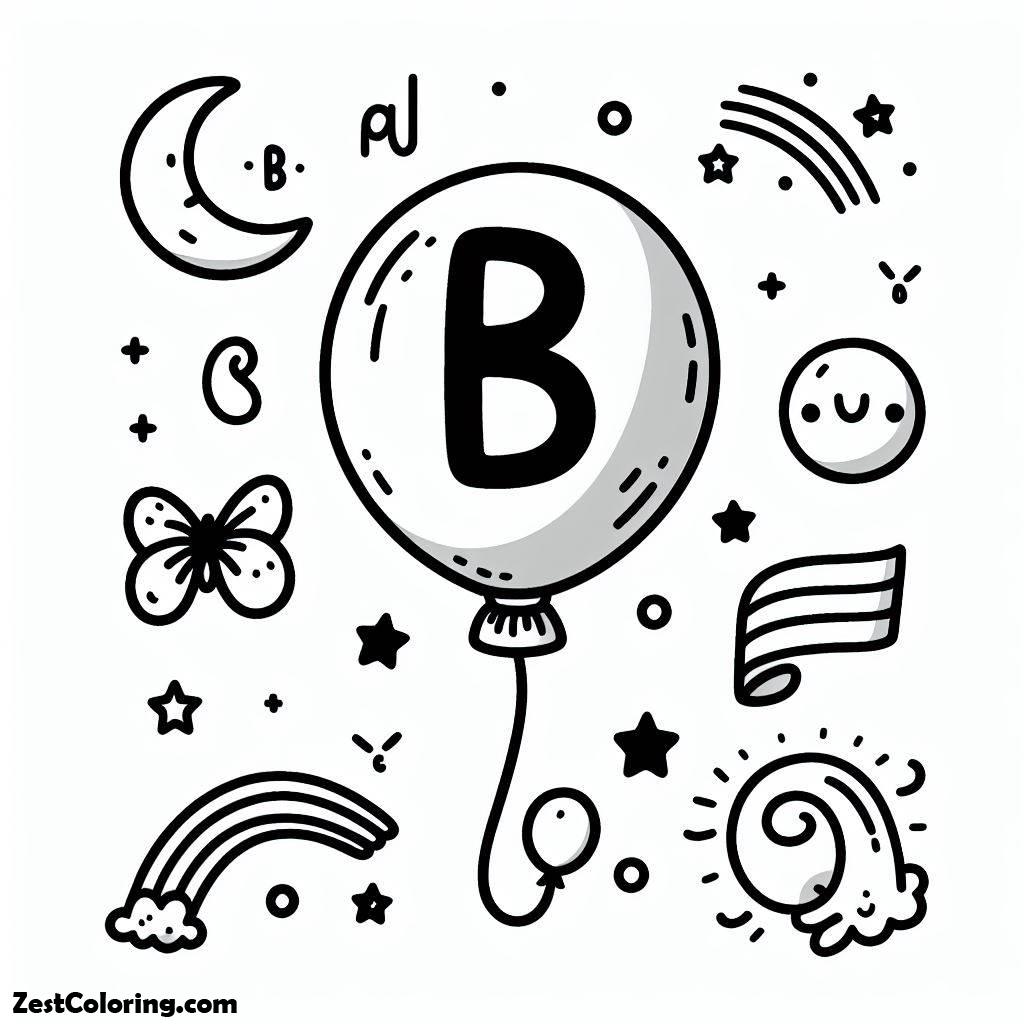 Alphabet A, B For Balloon Coloring Page: B For Balloon Coloring PageFull Size Image