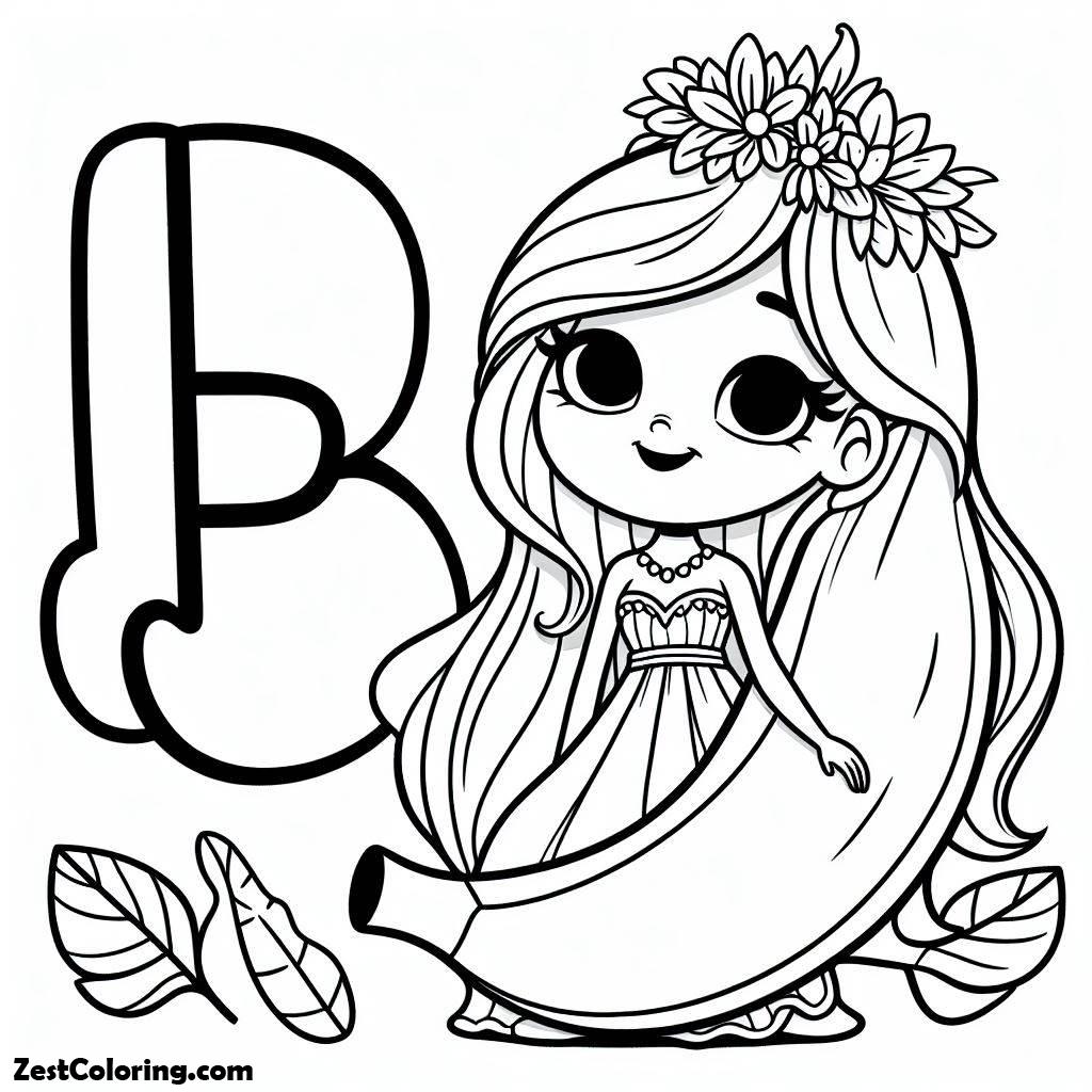 Alphabet B, B For Banana 1 Coloring Page: B For Banana 1 Coloring PageFull Size Image