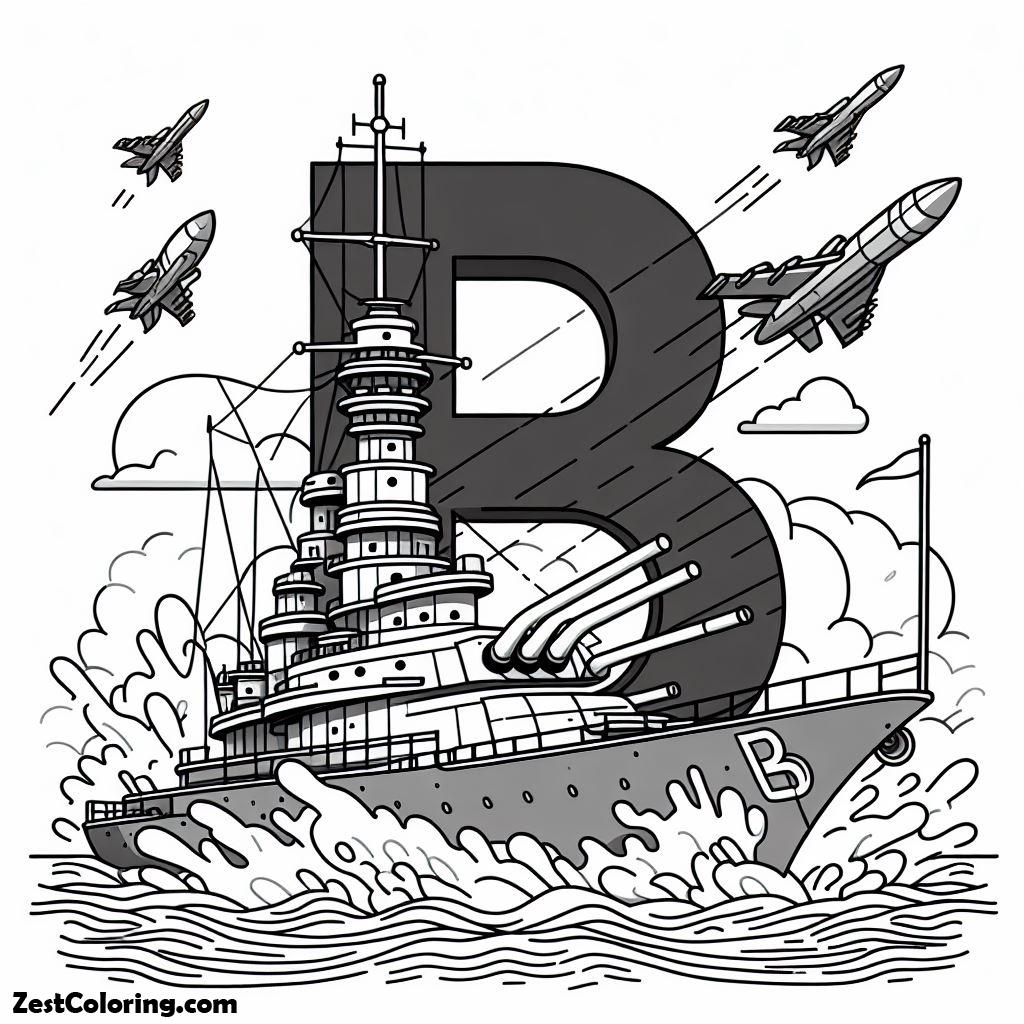 Alphabet B, B For Battle Ships 1 Coloring Page: B For Battle Ships 1 Coloring PageFull Size Image