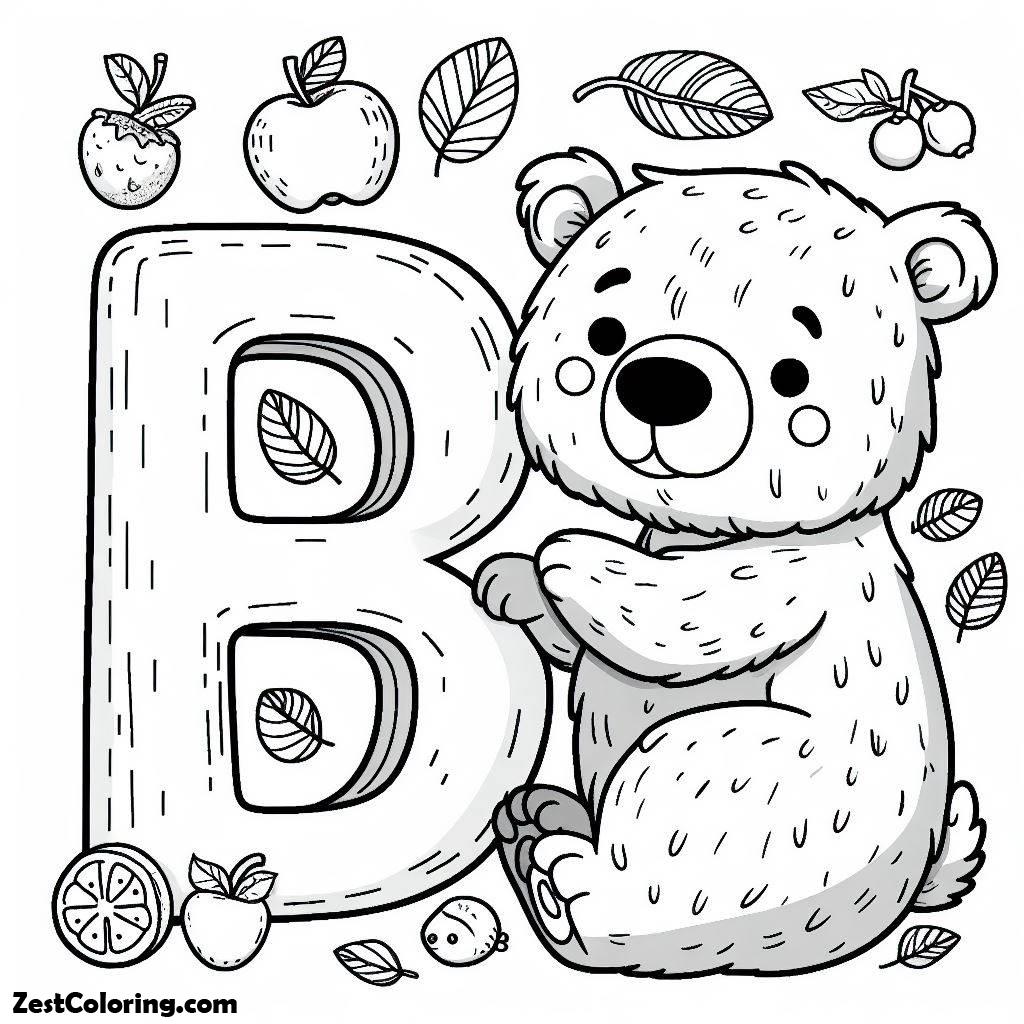 Alphabet B, B For Bear 1 Coloring Page: B For Bear 1 Coloring PageFull Size Image