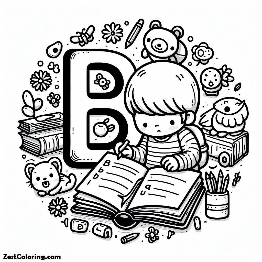 Alphabet B, B For Book Coloring Page: B For Book Coloring PageFull Size Image
