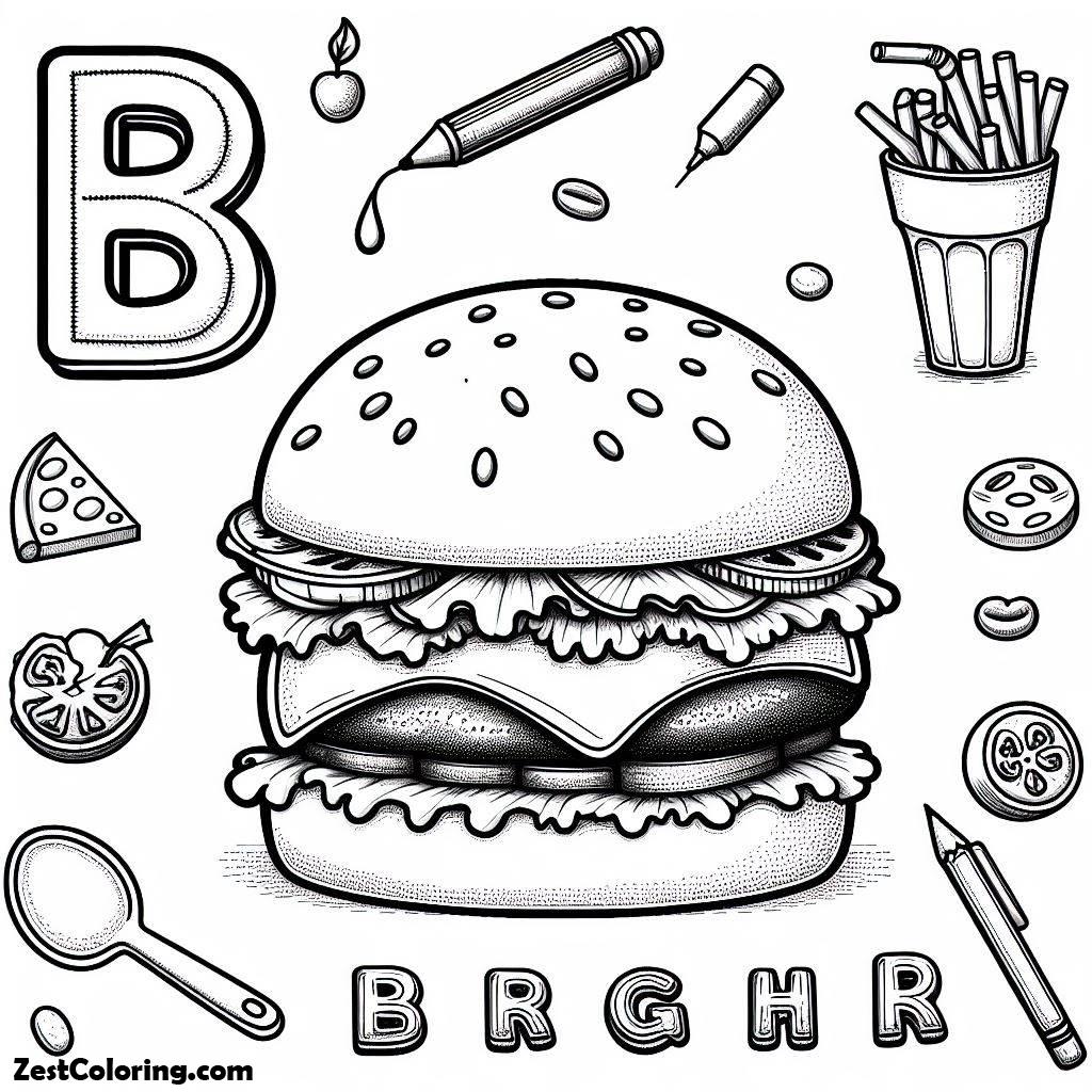 Alphabet A, B For Burger Coloring Page: B For Burger Coloring PageFull Size Image