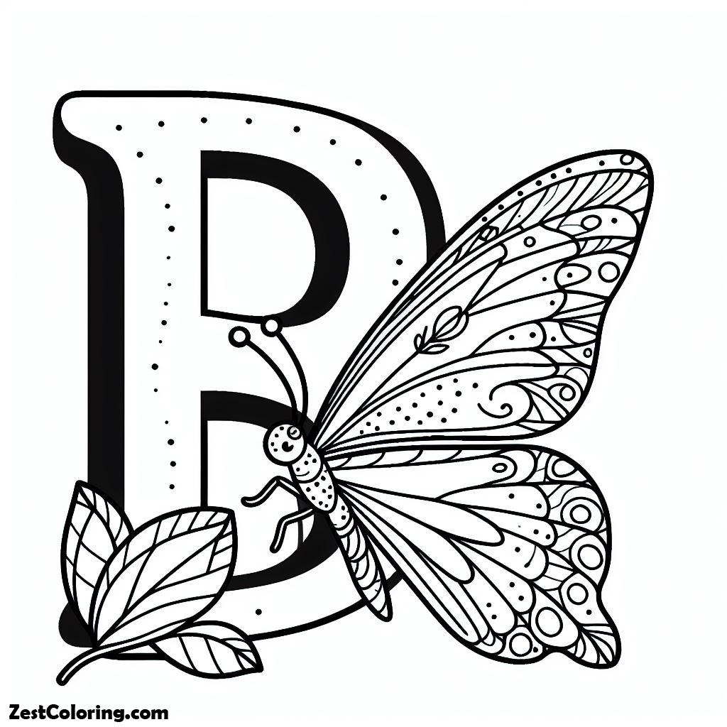 Alphabet B, B For Butterfly Coloring Page: B For Butterfly Coloring PageFull Size Image