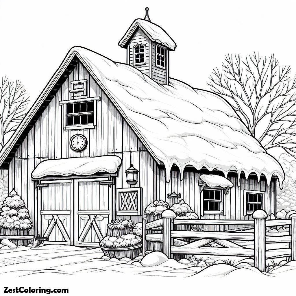 Barn House Coloring Page