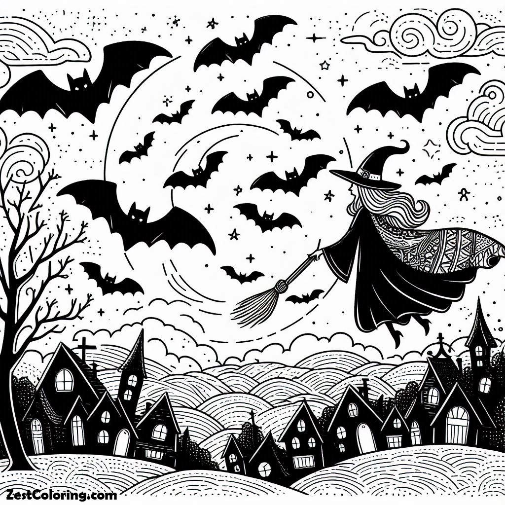 Bats, Bats Are Friend With The Witch Coloring Page: Bats Are Friend With The Witch Coloring PageFull Size Image