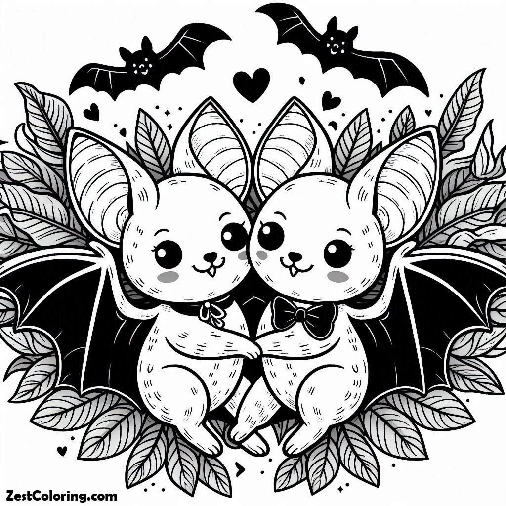 Bats, Bats Couple Love Each Other Coloring Page: Bats Couple Love Each Other Coloring PageFull Size Image
