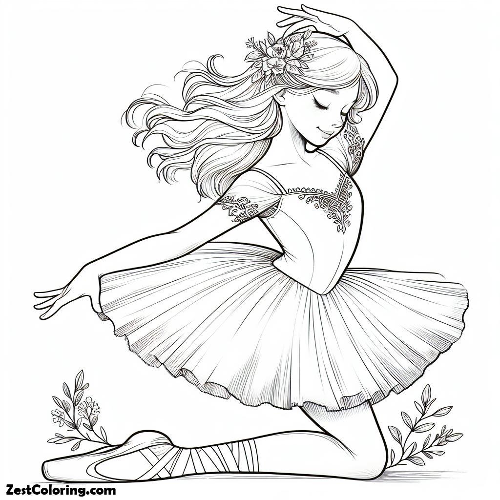 Ballerina, Beautiful Ballerina Practicing Ballet Coloring Page: Beautiful Ballerina Practicing Ballet Coloring PageFull Size Image