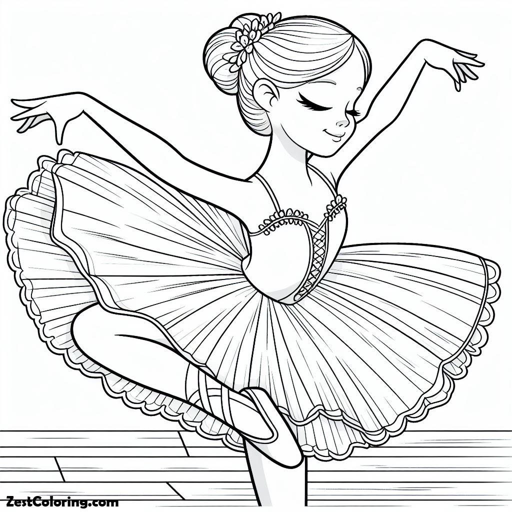 Ballerina, Beautiful Ballerina Practicing By Herself Coloring Page: Beautiful Ballerina Practicing By Herself Coloring PageFull Size Image