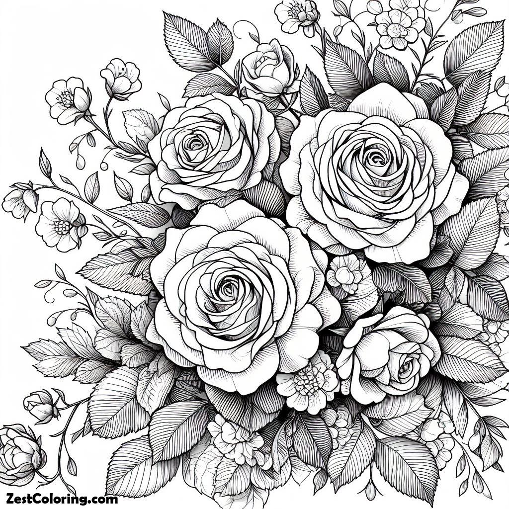Spring Flower, Beautiful Rosed Spring Flower Coloring Page: Beautiful Rosed Spring Flower Coloring PageFull Size Image