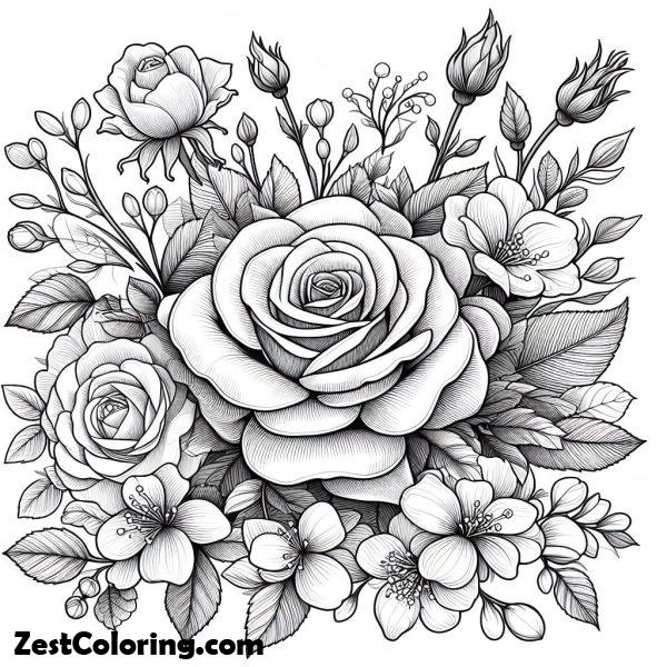 Beautiful Roses In Spring Flower Coloring Page : Coloring for Kids ...