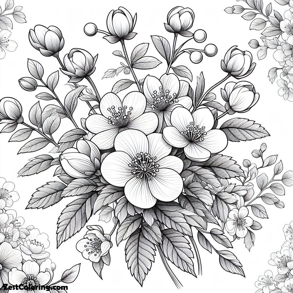 Spring Flower, Beautiful Spring Flowers In Blossom Coloring Page: Beautiful Spring Flowers In Blossom Coloring PageFull Size Image