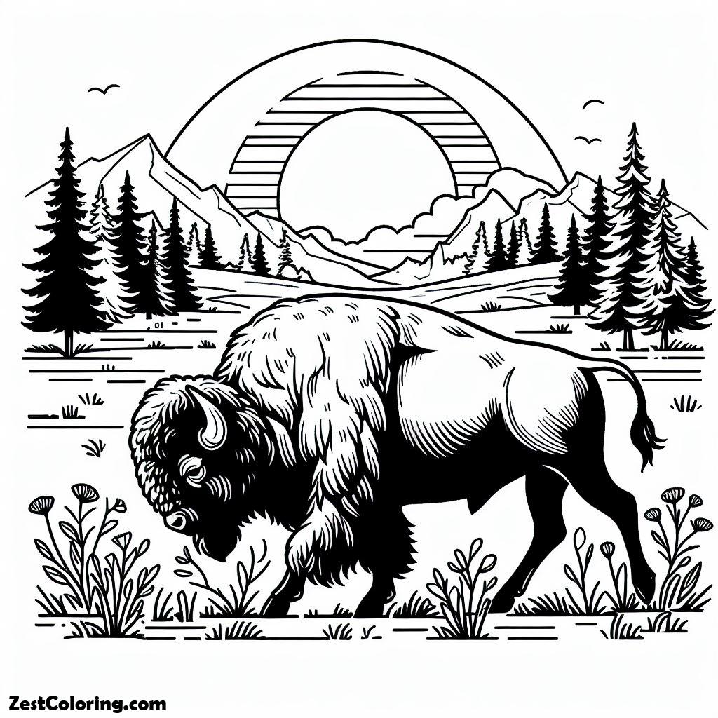 Bison, Bison Walking Around Alone Coloring Page: Bison Walking Around Alone Coloring PageFull Size Image