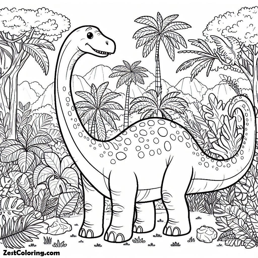 Brachiosaurus, Brachiosaurus In The Jungle Coloring Page: Brachiosaurus In The Jungle Coloring PageFull Size Image