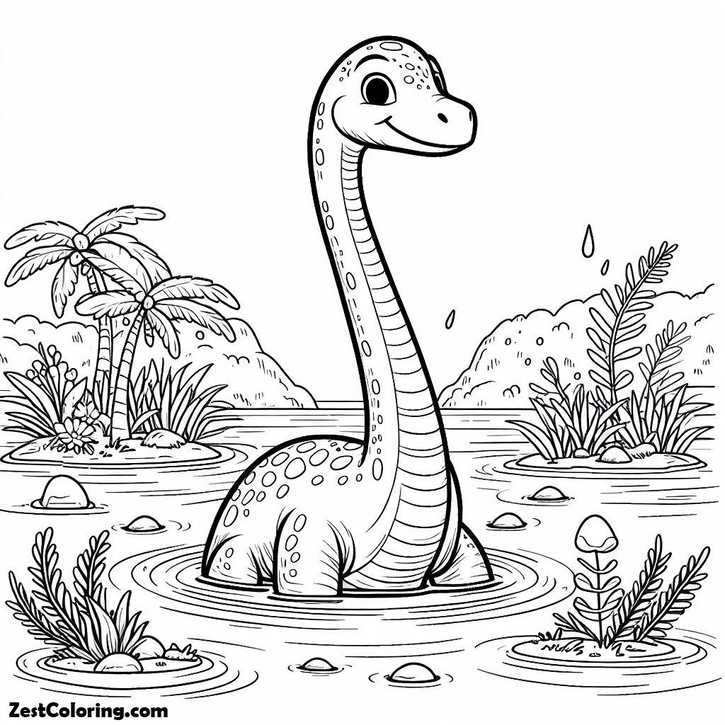 Brachiosaurus, Brachiosaurus Is Soaking In The Lake Coloring Page: Brachiosaurus Is Soaking In The Lake Coloring PageFull Size Image