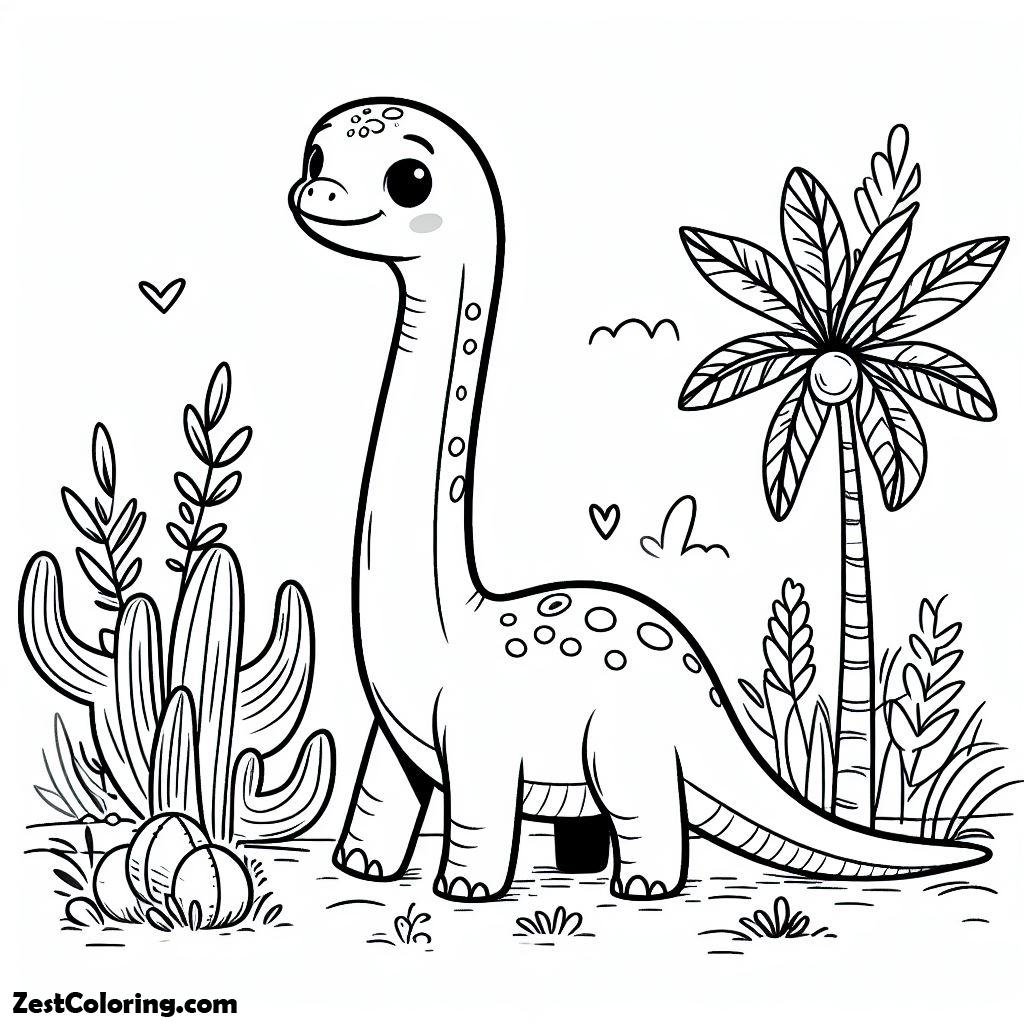 Brachiosaurus, Brachiosaurus Little Baby Walking Around Coloring Page: Brachiosaurus Little Baby Walking Around Coloring PageFull Size Image