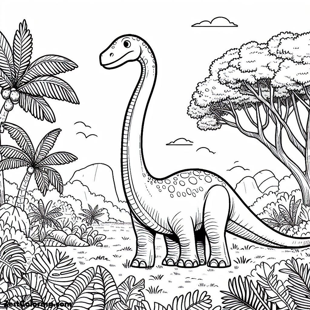 Brachiosaurus, Brachiosaurus Walking Around In The Jungle Coloring Page: Brachiosaurus Walking Around In The Jungle Coloring PageFull Size Image
